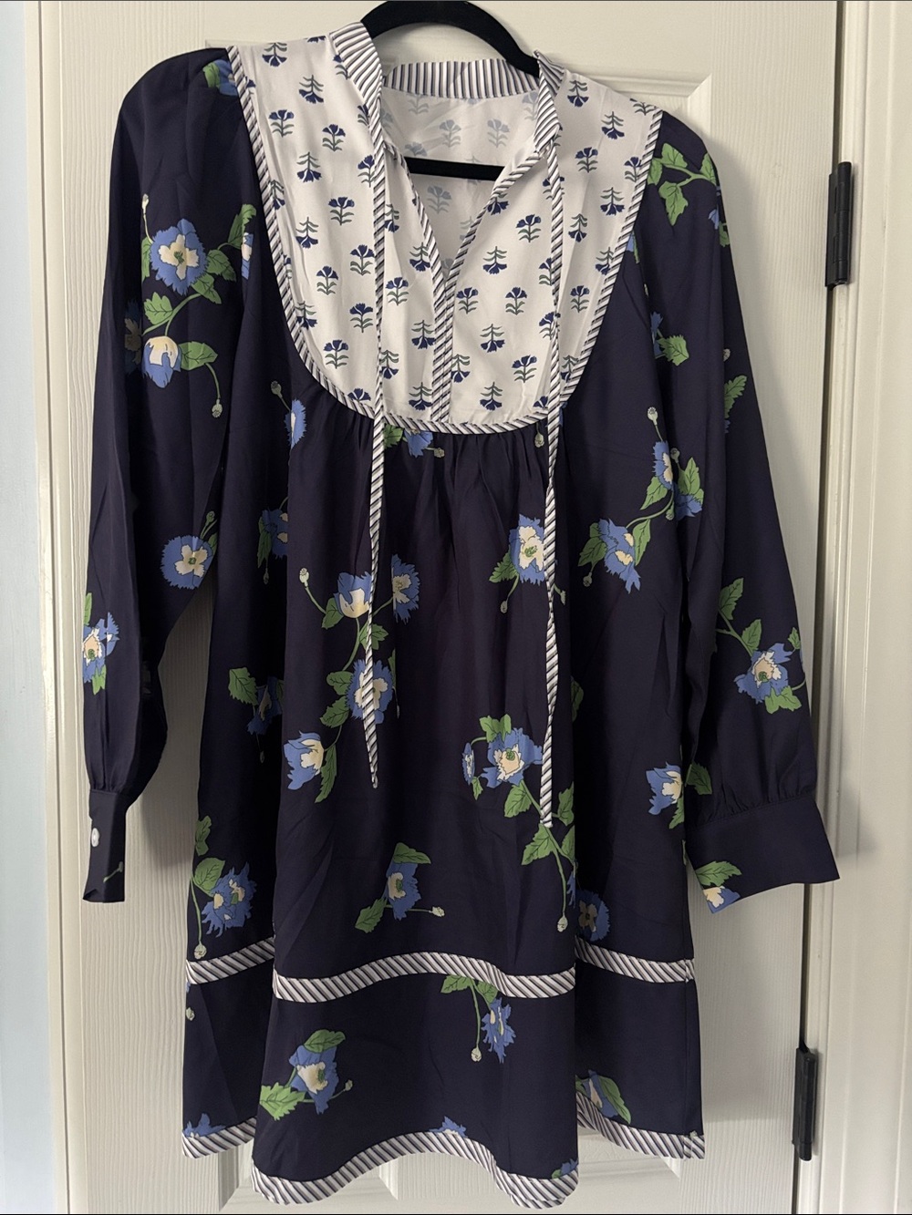 Navy Floral Mini Dress with Contrast Yoke